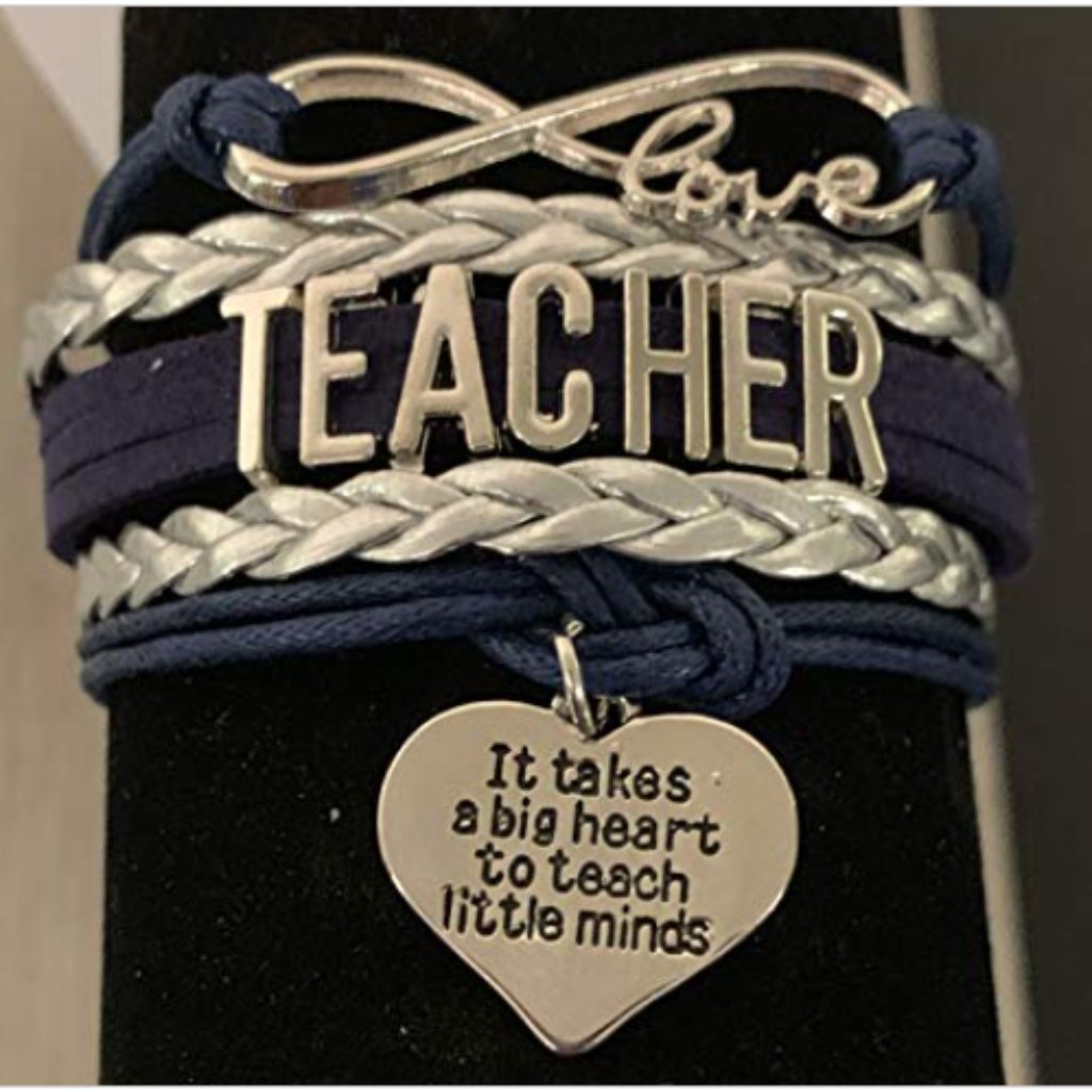 Teacher Charm Bracelet- It Takes A Big Heart To Teach Little Minds - Navy/Silver